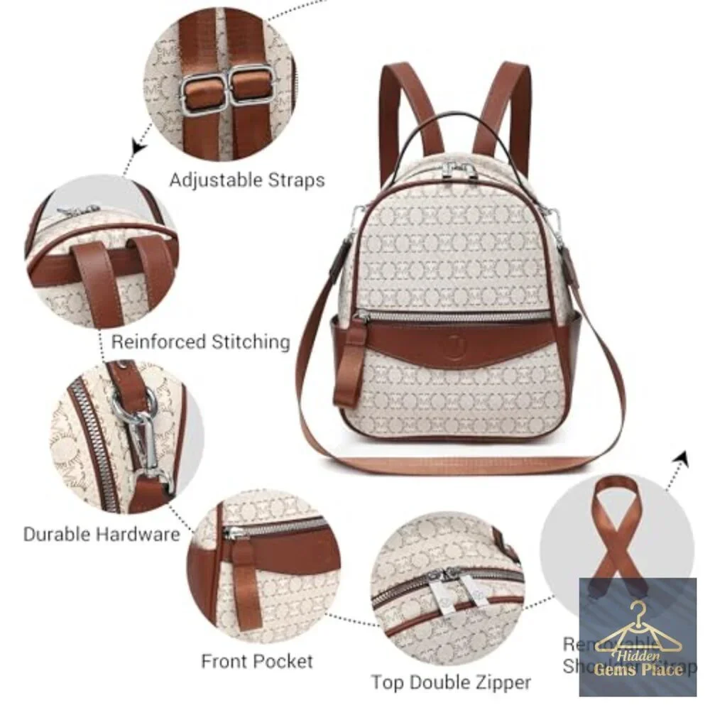 Mini Backpack Purse Vegan Leather Multi Pocket Convertible Shoulder Bag